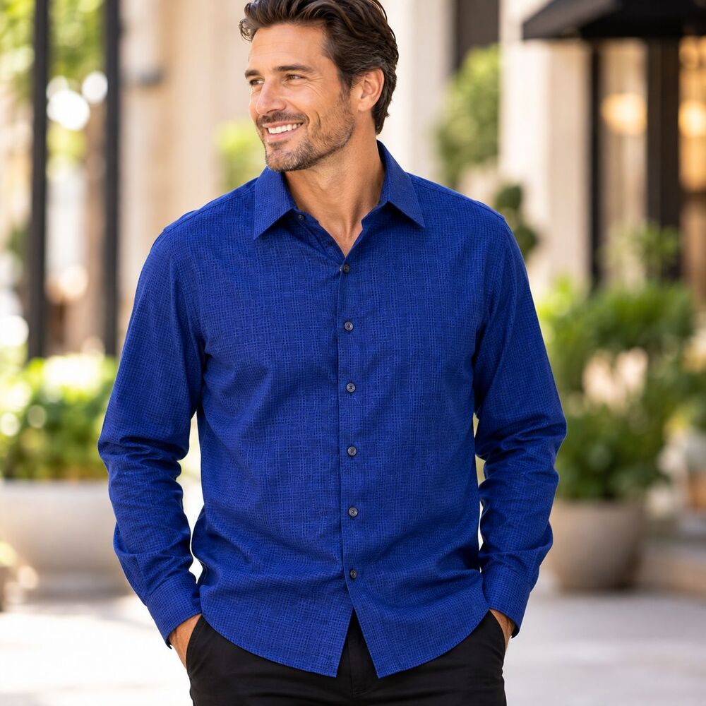 Robert Graham Men’s Blue Geometric Button Down Shirt Classic Fit 100% Cotton